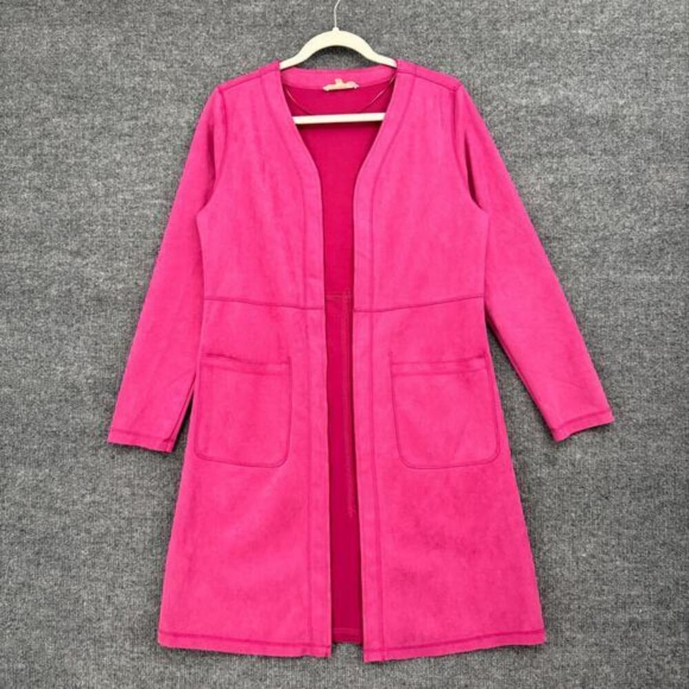 Solitaire Anthropologie Faux Suede Long Line Open Front Jacket Size L Magenta